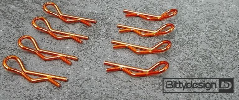 Clips carrozzeria arancio 1/10 8pz 4pz destre e 4pz sinistre