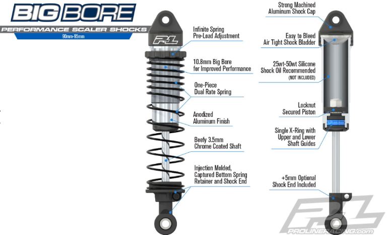 Ammortizzatori ProLine Big Bore 90-95mm per Scaler ed Axial Capra - PRO6343-00 - immagine 3