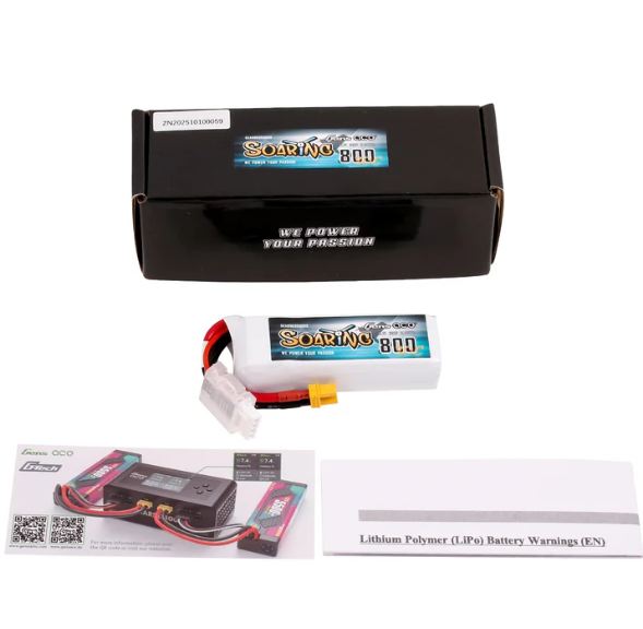 LiPo Soaring 3s 11,1v 800mAh 30C XT30 63gr 72x24x17mm - GEN8003S30X3 - immagine 5
