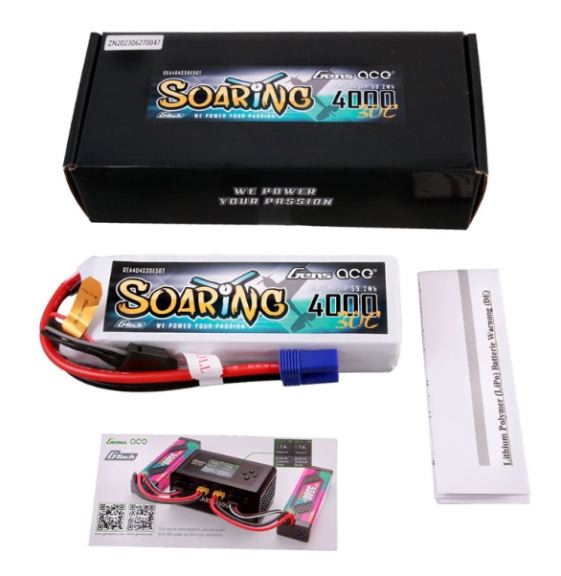 LiPo Soaring 14,8v 4000mAh 30C 4S1P EC5 G-Tech Gens Ace - GEN404S30E5GT - immagine 5