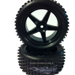 Gomme anteriori incollate su cerchi neri Buggy 1/10 esagono 12mm - REVHI06010BL