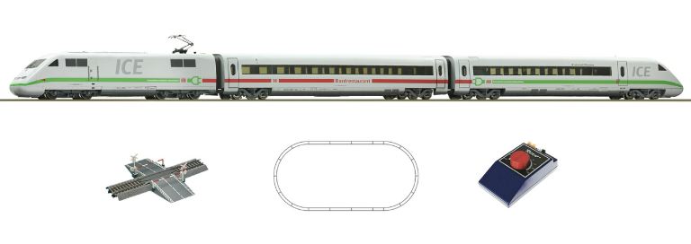 Confezione treno analogico HO ICE2 con passaggio a livello - ROCO51162