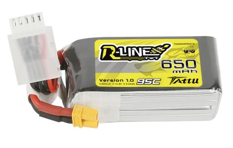 LiPo Tattu R-Line 4s 14,8v 650mAh 95C XT300 72gr 59x31x23mm – GEN6504S95XT3