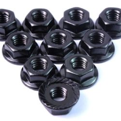 DADI RUOTE FLANGIATI NERI   M4 10pz CON BLOCCAGGIO GROVER - GPEDLN-M4S-BK