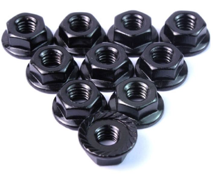 DADI RUOTE FLANGIATI NERI M4 10pz CON BLOCCAGGIO GROVER - GPEDLN-M4S-BK