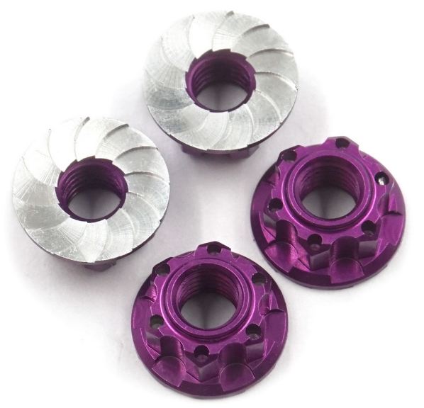 Dadi flangiati da 4mm viola in alluminio 4pz - GPEDYA-0448PP