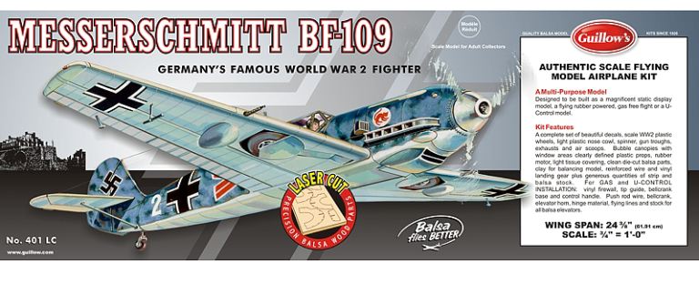 MESSERSCHMITT BF109 63cm 1/16 BALSA KIT PER VOLO LIBERO - RADGUI401LC