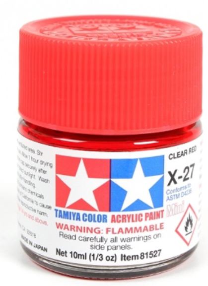 Colore acrilico X-27 Clear Red 6pz da 10ml trasparente lucido - TAM81527