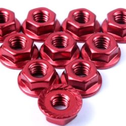 DADI RUOTE FLANGIATI ROSSI  M4 10pz CON BLOCCAGGIO GROVER - GPEDLN-M4S-RD