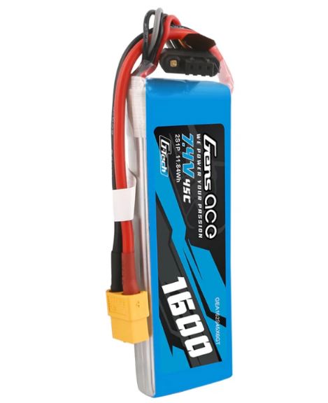 Lipo 1600mAh 7,4V 45C XT60 2S1P Gens Ace G-Tech - GENB45C16002S - immagine 5