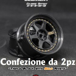Coppia cerchi drift 6 razze triplo nero con rivetti oro - DRIDE-207