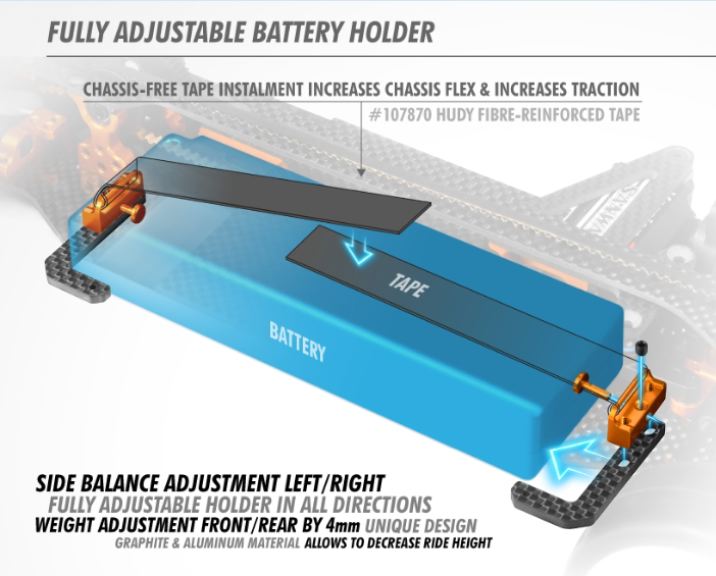 Supporto LiPo regolabile T4 T4F in alluminio e carbonio - HUD306196 - immagine 2