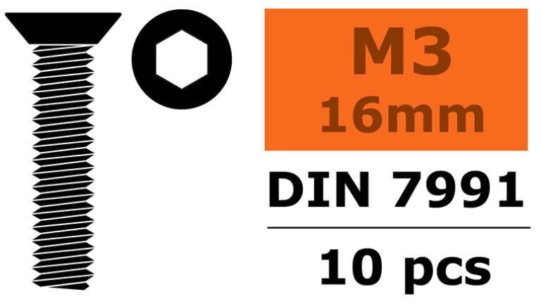 Viti testa svasata a brugola 3x16mm 10pz in acciaio - SUGF-0101-005