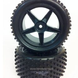 Gomme posteriori incollate su cerchi neri Buggy 1/10 esagono 12mm - REVHI06026BL