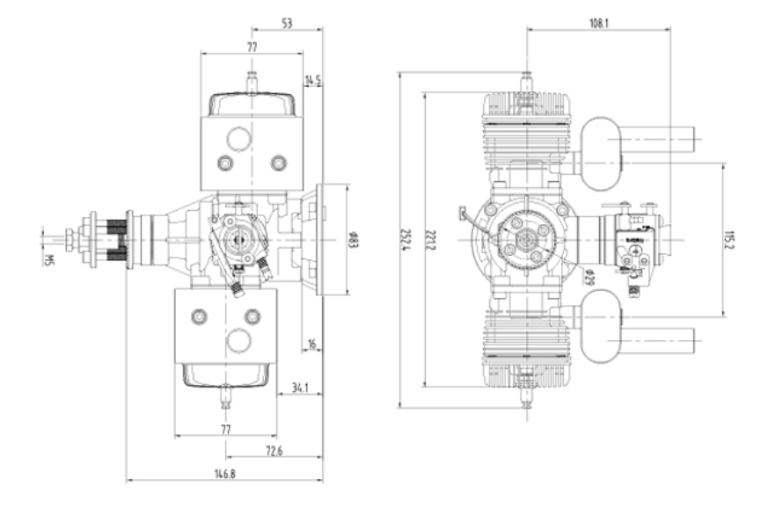 Motore bicilindrico a benzina NGH GT 70 2x35cc - PCHC5529 - immagine 3