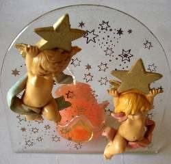 PORTACANDELA CON 2 ANGELI VETRO SOFFIATO - FONTGOCCIAG7