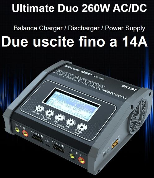 Caricabatterie D260 a 2 uscite 12/220v LiPo 1-6s 14A 260W - RBT-SK100157