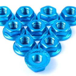 DADI RUOTE FLANGIATI AZZURRI M4 10pz CON BLOCCAGGIO GROVER - GPEDLN-M4S-LB