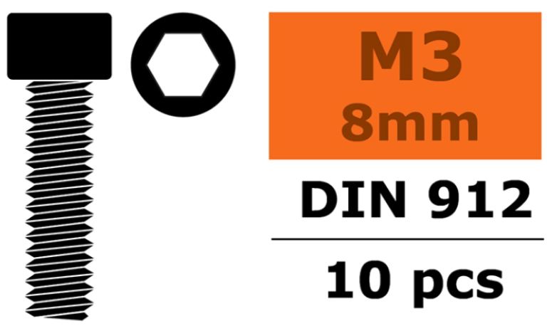 Viti testa a brugola 3x8mm 10pz in acciaio - SUGF-0100-016