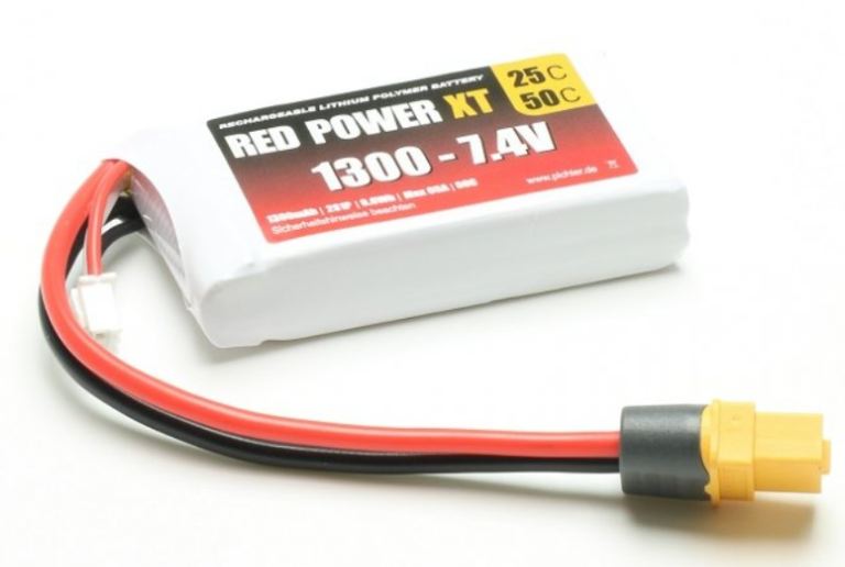 LiPo 2s 7,4v 1300mAh 25/50C XT60  RED POWER 80gr 65x35x15mm – PCH15412