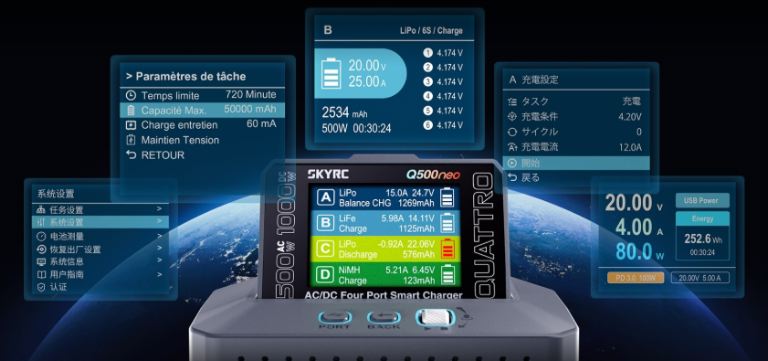 SkyRC Q500 Meo LiPo 15A 500W caricabatterie a 4 uscite 220v