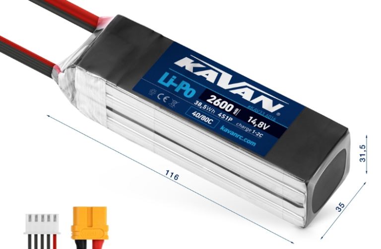 LiPo 4s 14,8v 2600mAh 40/80C 116x35x31,5mm 253gr senza connettore – KAV33-6016