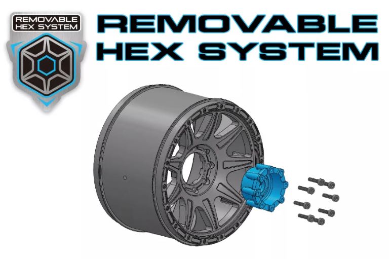 Gomme MT-Pioneer 3.8 2pz 1/8 cerchi neri con 4 Offset per monster truck