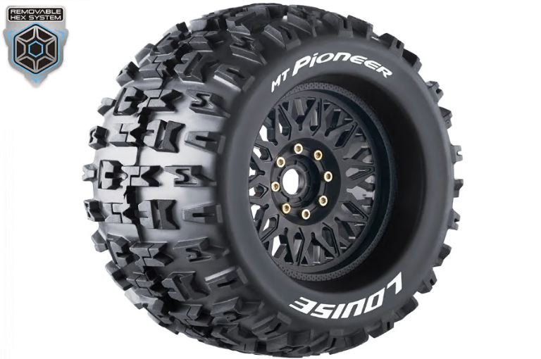 Gomme MT-Pioneer 3.8 2pz 1/8 cerchi neri con 4 Offset per monster truck